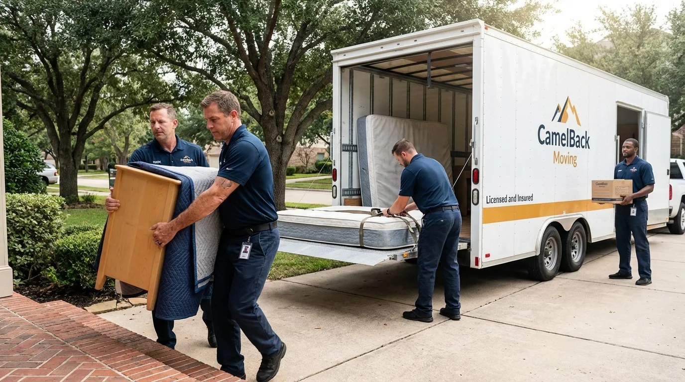 Crew loading residential truck for cross-state move from Orting, WA