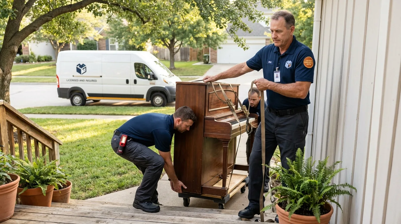 Licensed piano movers securing grand piano in Orting, WA
