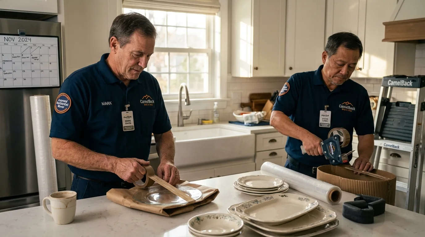 Professional crew packing kitchen dishware in Orting, WA